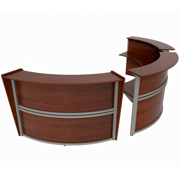 Linea Italia Curved Reception Desk with Counter, 3 Units, 143 inW x 71 inD, Cherry - ZUC297