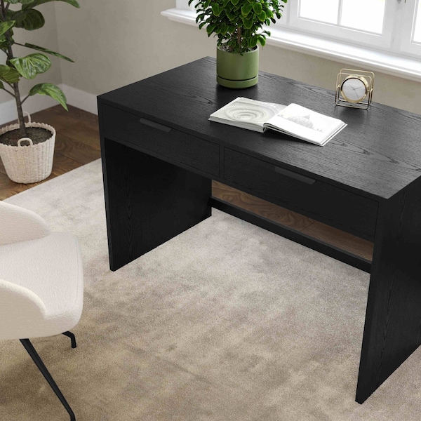 Martha Stewart Kayden Home Office Modular 2 Drawer Desk in Black w/Oil Rubbed Bronze Hardware - NAN-PS-23519-BK-BK-MS