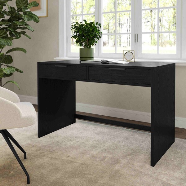 Martha Stewart Kayden Home Office Modular 2 Drawer Desk in Black w/Oil Rubbed Bronze Hardware - NAN-PS-23519-BK-BK-MS
