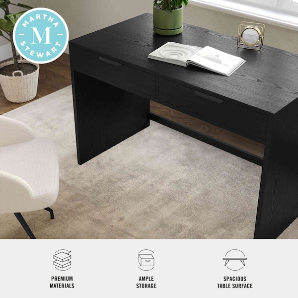 Martha Stewart Kayden Home Office Modular 2 Drawer Desk in Black w/Oil Rubbed Bronze Hardware - NAN-PS-23519-BK-BK-MS