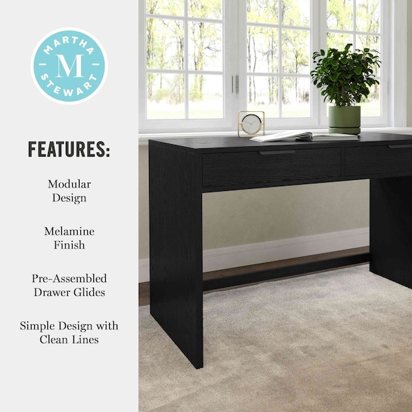 Martha Stewart Kayden Home Office Modular 2 Drawer Desk in Black w/Oil Rubbed Bronze Hardware - NAN-PS-23519-BK-BK-MS