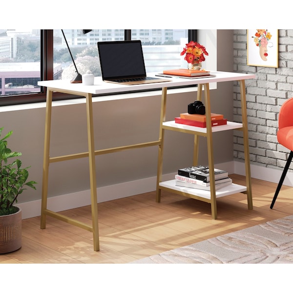 Sauder Single Ped Desk, 18.5 in D X 28.03 in H, 41.5 in W X Engineered wood, Metal - 430348