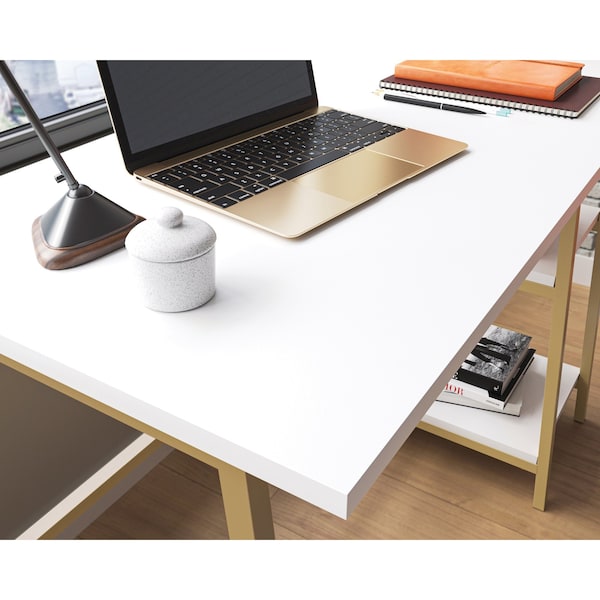 Sauder Single Ped Desk, 18.5 in D X 28.03 in H, 41.5 in W X Engineered wood, Metal - 430348