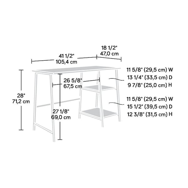 Sauder Single Ped Desk, 18.5 in D X 28.03 in H, 41.5 in W X Engineered wood, Metal - 430348