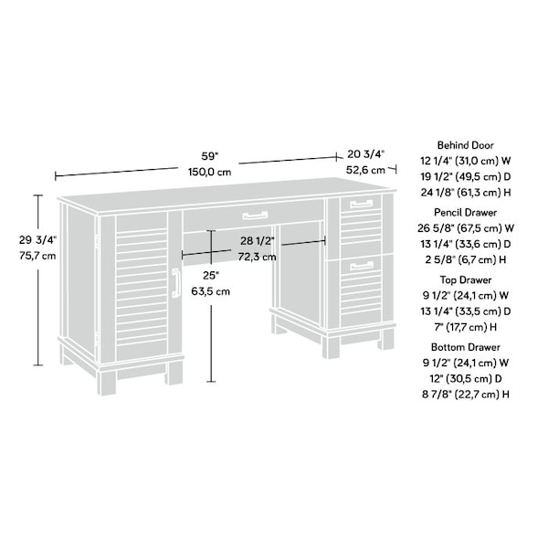 Sauder 20.71 in D X 29.8 in H, 59.06 in W X Engineered wood - 424108