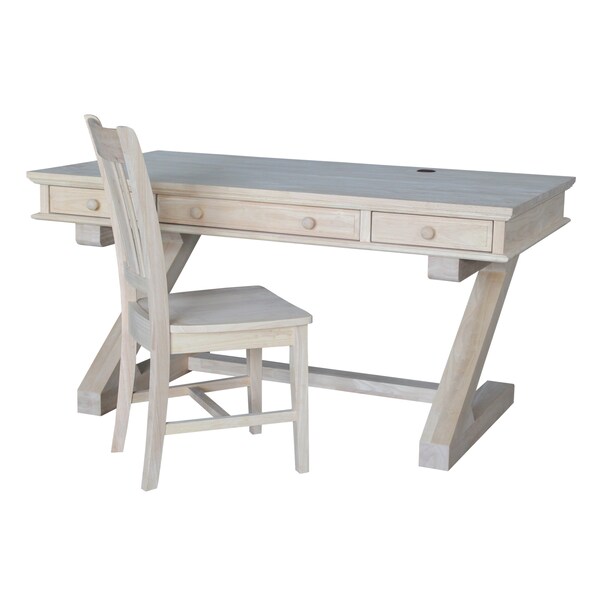 International Concepts Executive Desk, with Zosiac Base 32 in D X 30 in H, 60 in W X Wood, Unfinished - K-OF64T-64Z-C10