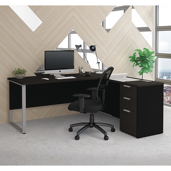Bestar L Shaped Desk L-Desk, Metal Leg, Deep Grey/Black, 68.9" D X 29.7" H, 71.1" W X Melamine - 110891-32