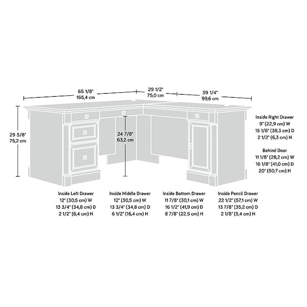 Sauder 65.12 in D X 29.61 in H, 68.74 in W X Engineered wood - 432725