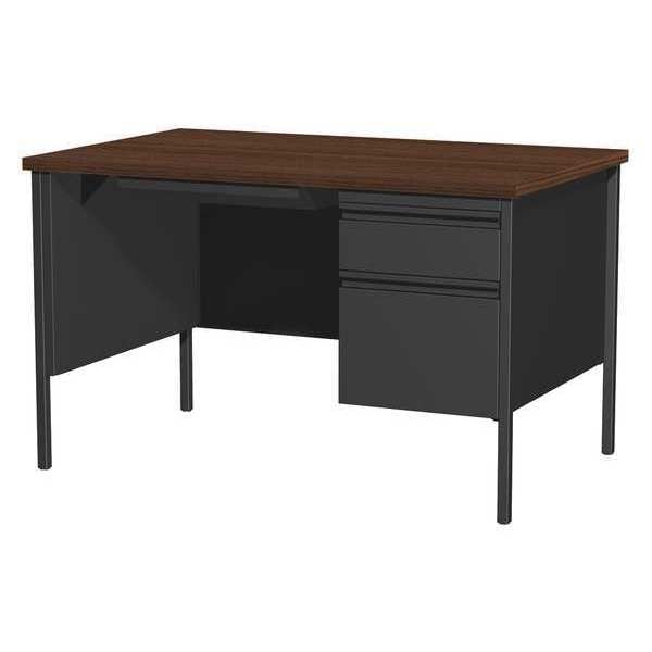 Hirsh Pedestal Desk Desk Single Pedestal, 30x48", Black/Walnut, 30" D X 29-1/2" H, 48" W X Laminate - 20092