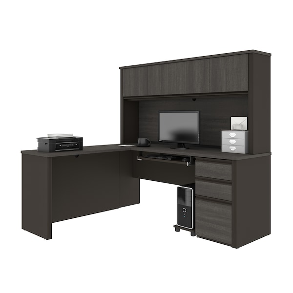 Bestar Prestige + L-Shaped Workstation with One Pedestal, Bark Gray/Slate - 99872-000047