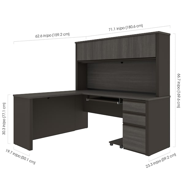 Bestar Prestige + L-Shaped Workstation with One Pedestal, Bark Gray/Slate - 99872-000047