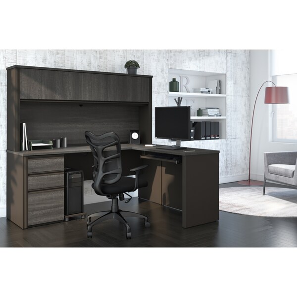 Bestar Prestige + L-Shaped Workstation with One Pedestal, Bark Gray/Slate - 99872-000047