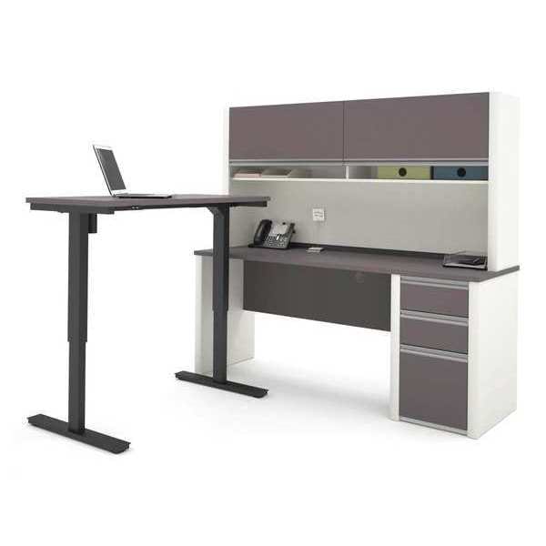 Bestar L Shaped Desk L-Shape Desk, 70.9" D X 65.9" H, 71.1" W X Melamine, Slate/Sandstone - 93886-59
