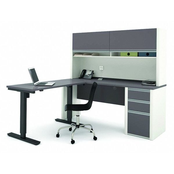 Bestar L Shaped Desk L-Shape Desk, 70.9" D X 65.9" H, 71.1" W X Melamine, Slate/Sandstone - 93886-59
