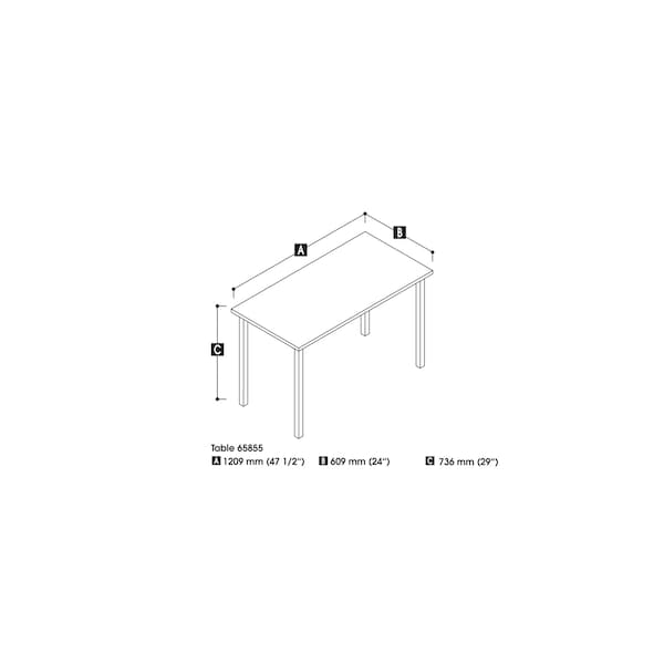 Bestar Universel 48W Table Desk with Square Metal Legs, Bark Grey - 65855-47
