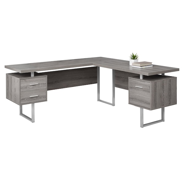 Monarch Specialties Computer Desk, Home Office, Corner, Storage Drawers, 70"L, L Shape, Work, Laptop, Metal, Brown - I 7304