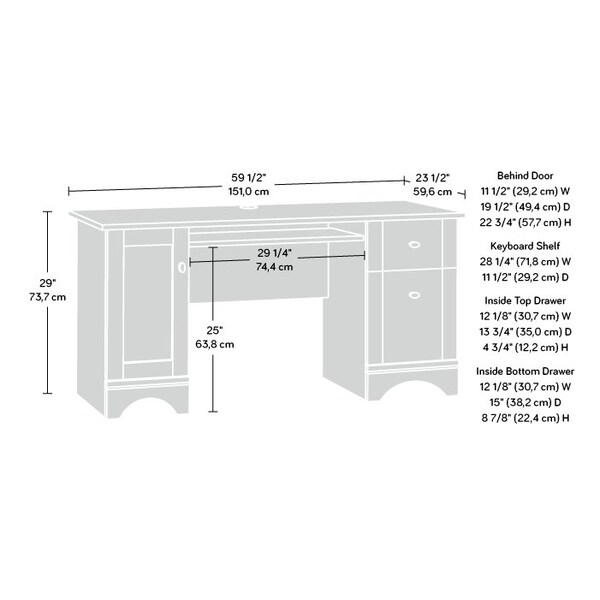 Sauder Computer Desk, 23.46 in D X 29.02 in H, 59.45 in W X Engineered wood - 433952