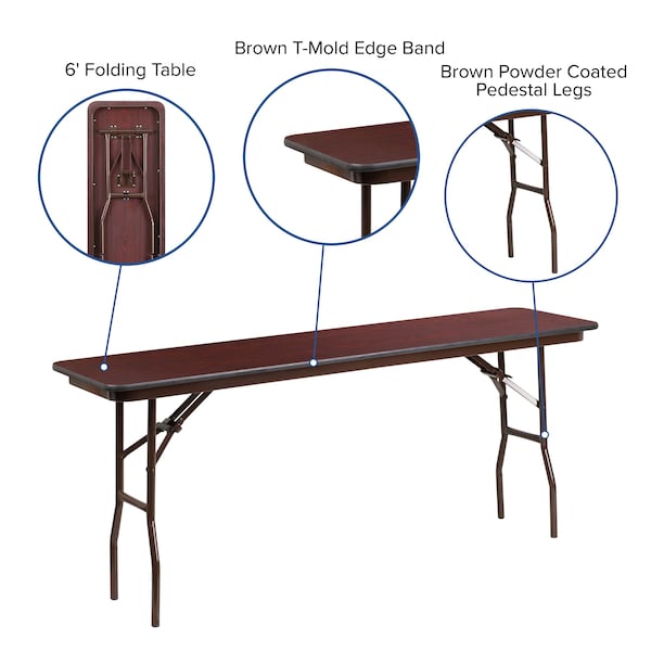 Flash Furniture Folding Training Table Training Table, 72" D X 30" H, 18" W X Melamine, Table Top: Laminate - YT-1872-MEL-WAL-GG