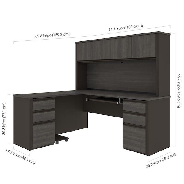 Bestar Prestige + L-Shaped Workstation with Two Pedestals, Bark Gray/Slate - 99852-000047