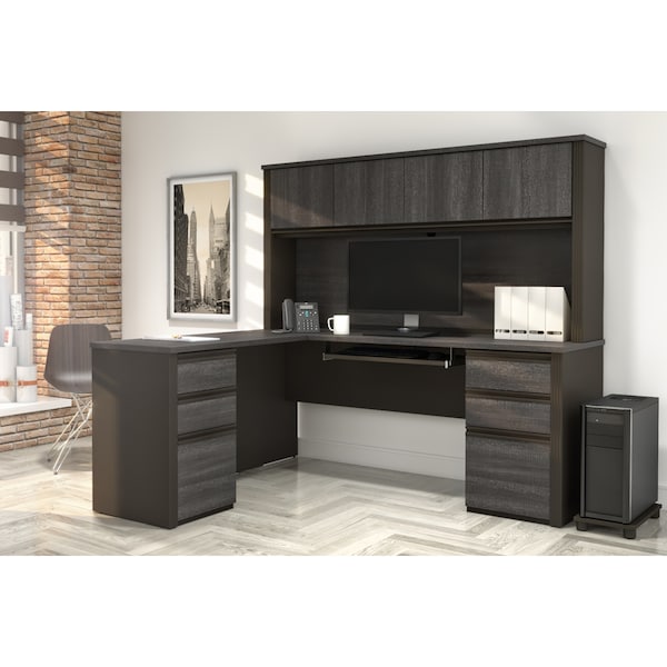 Bestar Prestige + L-Shaped Workstation with Two Pedestals, Bark Gray/Slate - 99852-000047