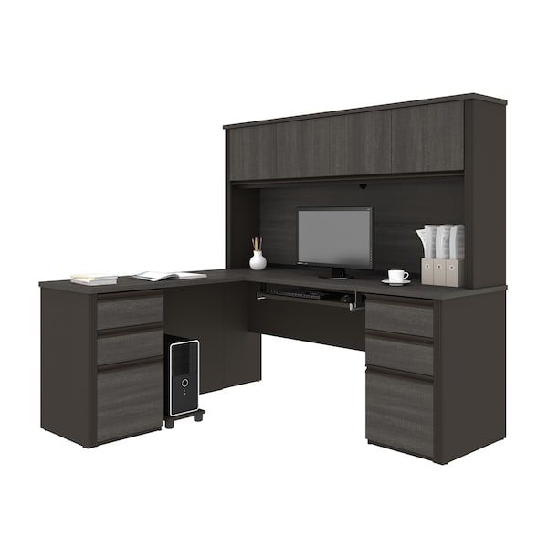 Bestar Prestige + L-Shaped Workstation with Two Pedestals, Bark Gray/Slate - 99852-000047