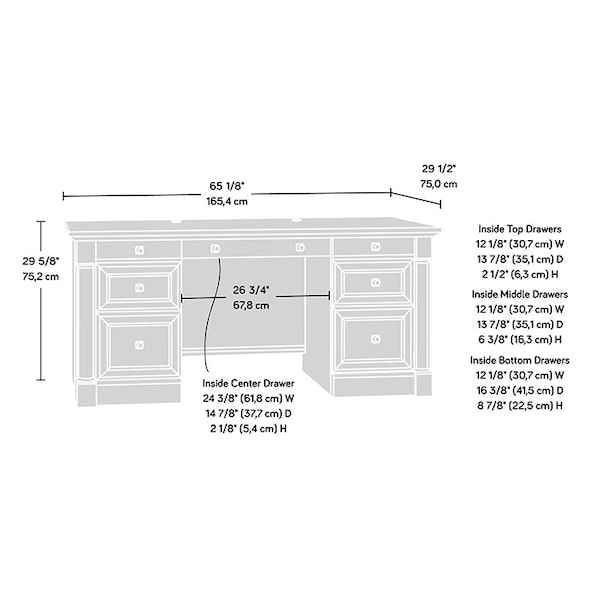 Sauder Executive Desk, 29.53 in D X 29.61 in H, 65.12 in W X Engineered wood - 432726