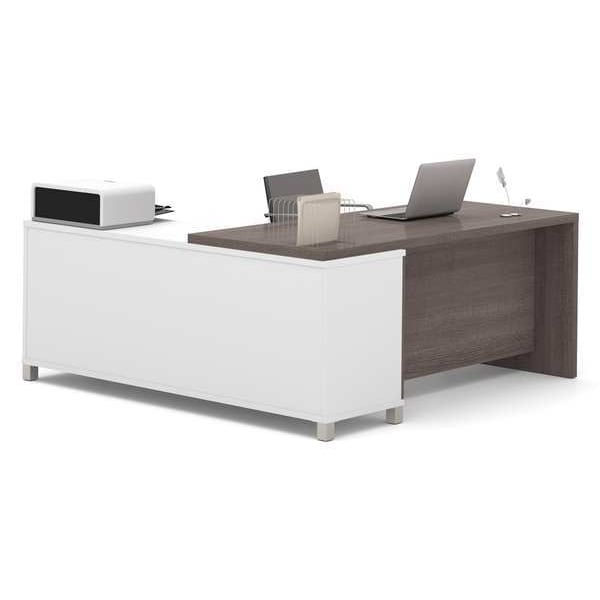 Bestar L Shaped Desk L-Shape Workstation, 71.1" D X 29.9" H, 71.1" W X Melamine, White/Bark Gray - 120885-47