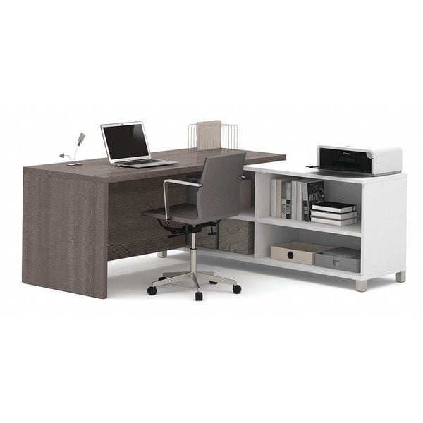 Bestar L Shaped Desk L-Shape Workstation, 71.1" D X 29.9" H, 71.1" W X Melamine, White/Bark Gray - 120885-47