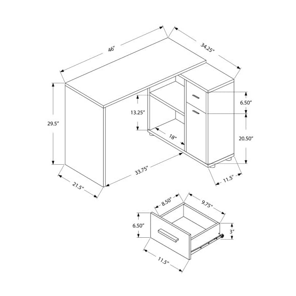 Monarch Specialties Computer Desk, Home Office, Corner, Storage Drawers, 46"L, L Shape, Work, Laptop, Laminate, Grey - I 7351