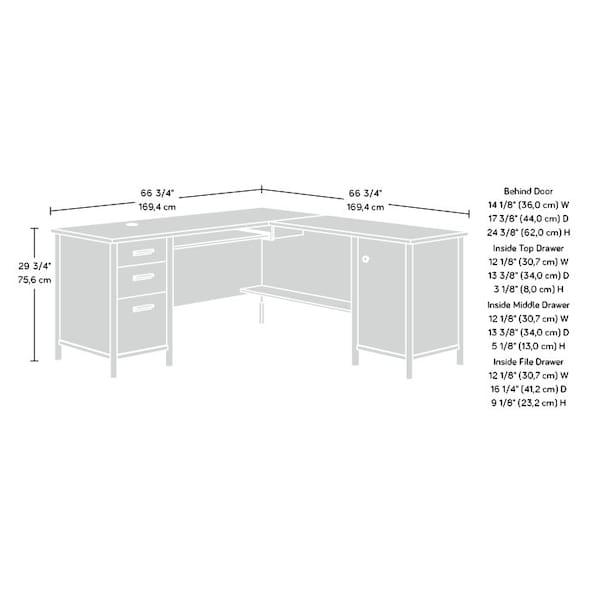 Sauder 23.5 in D X 29.76 in H, 94.13 in W X Engineered wood - 429368