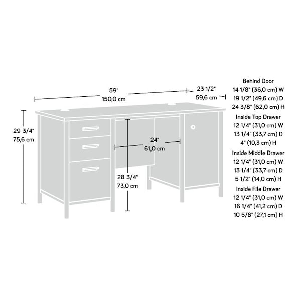 Sauder 23.5 in D X 30.12 in H, 59.06 in W X Engineered wood - 429366