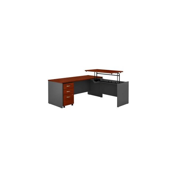 Bush Ind Bush Furniture 72inW 3 Position Sit-Stand L-Desk - Graphite Gray / Hansen Cherry - Series C - SRC125HCSU
