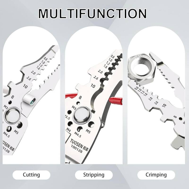 Etokfoks Multifunctional Wire Stripper Crimper Cable Cutter Pliers for Electrical in Gray (2 Pieces) - MLPH020LT413