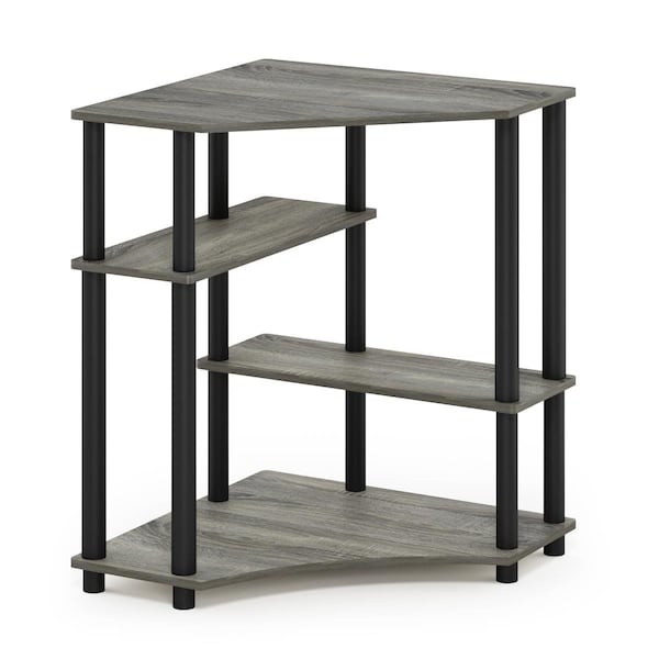 Furinno Turn-N-Tube Space Saving Corner Desk with Shelves, French Oak Grey & Black - 16098GYWBK