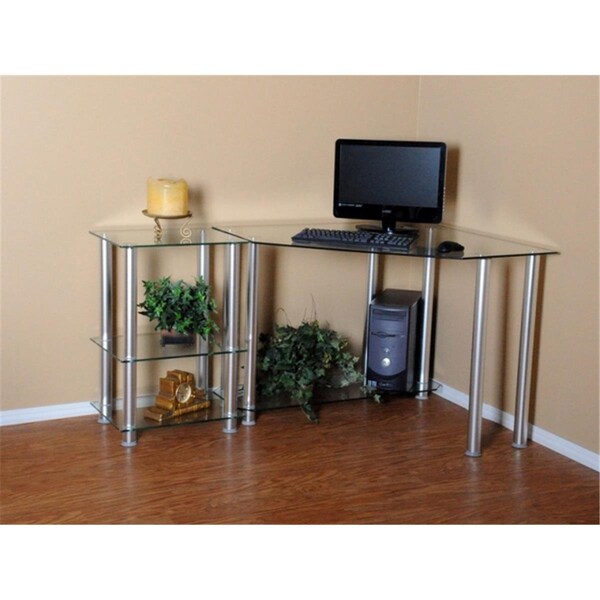 Rta Home And Office Clear Tempered Glass Corner Computer Desk with Right Extention table - RT441584