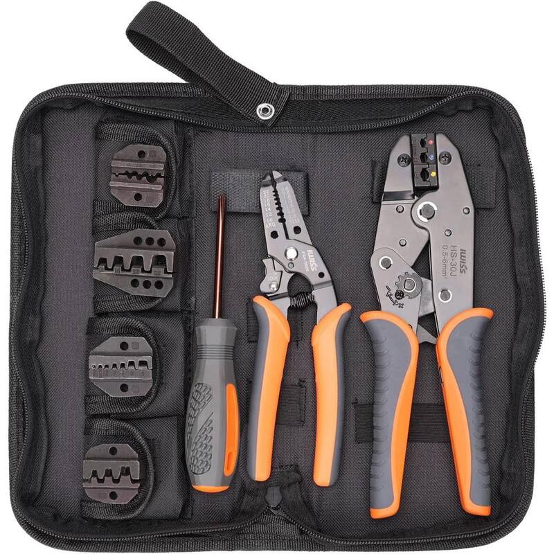 Etokfoks Crimper Ratchet Wire Tool Set with Interchangeable Jaws for Insulated and Non-Insulated Terminals AWG20-2 - MLPH020LT411