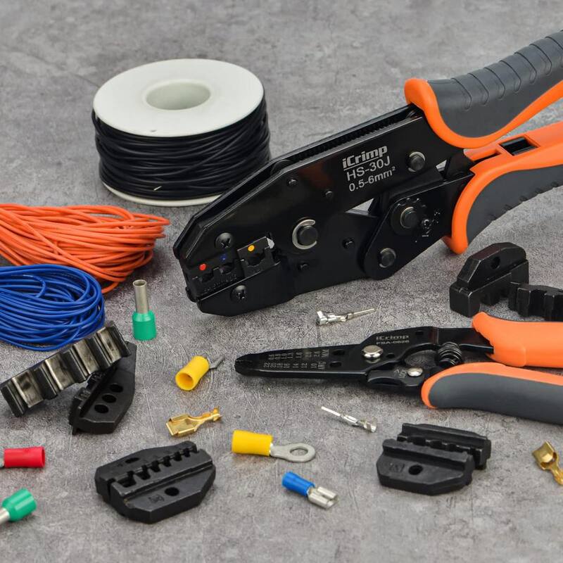 Etokfoks Crimper Ratchet Wire Tool Set with Interchangeable Jaws for Insulated and Non-Insulated Terminals AWG20-2 - MLPH020LT411