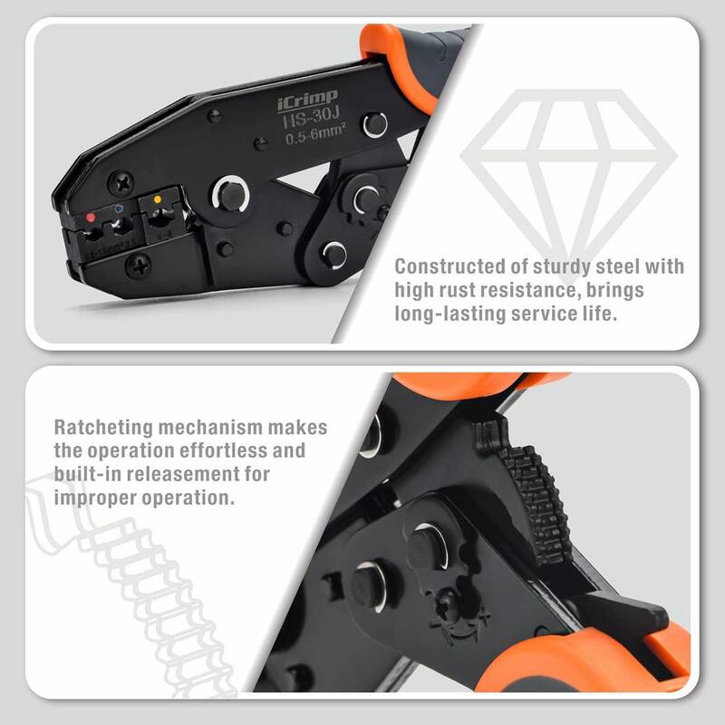 Etokfoks Crimper Ratchet Wire Tool Set with Interchangeable Jaws for Insulated and Non-Insulated Terminals AWG20-2 - MLPH020LT411