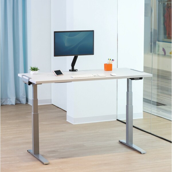 Fellowes Desks, 24 in D X 48" W X Laminate; Plastic; Wood, Gray - 9649401
