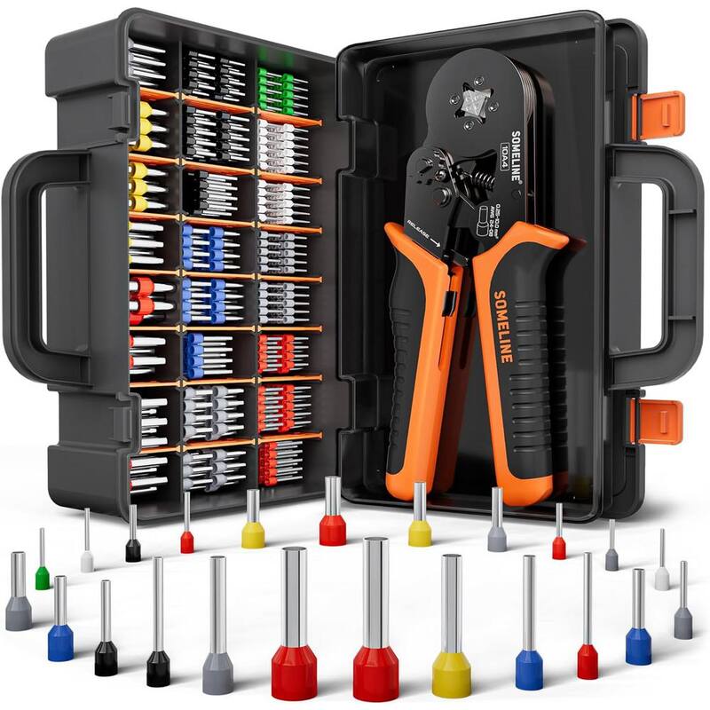 Etokfoks 6.88 in. Ferrule Crimping Ratchet Tool - Quadrilateral Wire Crimp with 23 Size Wire End Ferrule Terminal in Orange - MLPH020LT401
