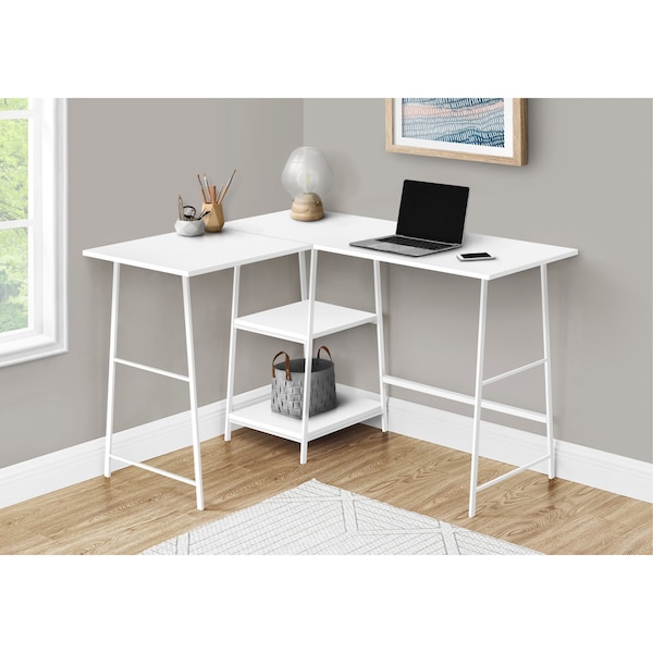 Monarch Specialties Computer Desk, Home Office, Corner, Storage Shelves, 48"L, L Shape, Work, Laptop, Metal, White - I 7596