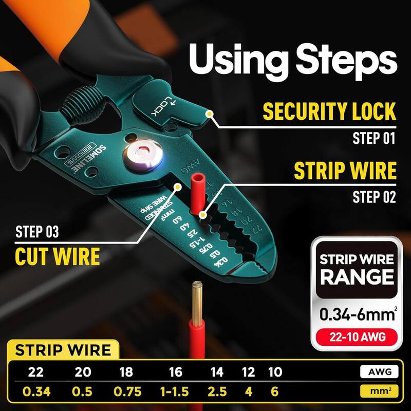 Etokfoks 2.72 in. Hexagonal Ferrule Crimping Pliers Tool Kit with 24 Sizes Insulated Ferrules and Twin Ferrules in Black - MLPH020LT400