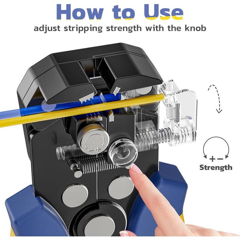 Lukyamzn AWG 22-10 Ratchet Wire Crimper Tool with AWG 24-10 Automatic Wire Stripper for Heat Shrink Connectors, Blue and Yellow - SA17-227B052