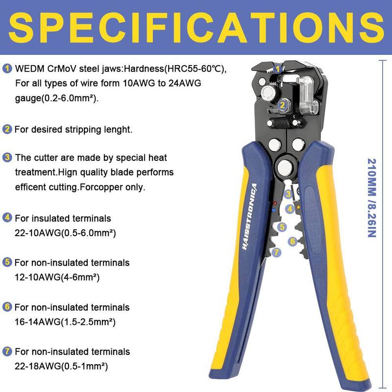 Lukyamzn AWG 22-10 Ratchet Wire Crimper Tool with AWG 24-10 Automatic Wire Stripper for Heat Shrink Connectors, Blue and Yellow - SA17-227B052