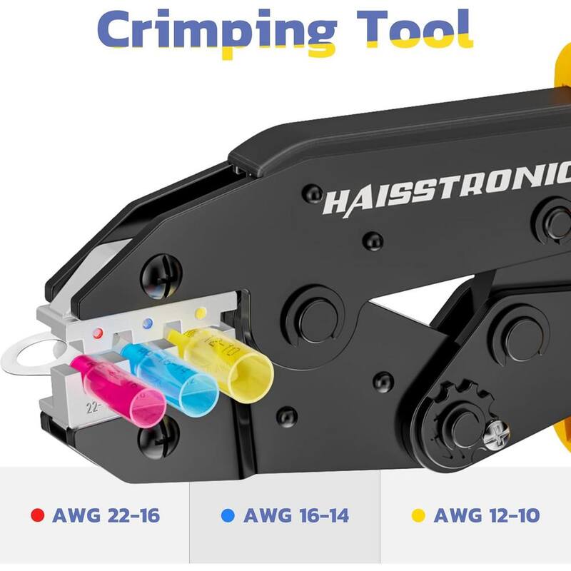 Lukyamzn AWG 22-10 Ratchet Wire Crimper Tool with AWG 24-10 Automatic Wire Stripper for Heat Shrink Connectors, Blue and Yellow - SA17-227B052