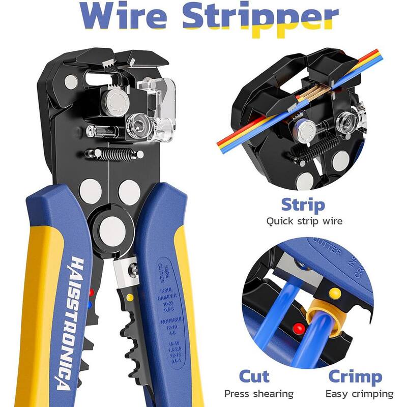 Lukyamzn AWG 22-10 Ratchet Wire Crimper Tool with AWG 24-10 Automatic Wire Stripper for Heat Shrink Connectors, Blue and Yellow - SA17-227B052
