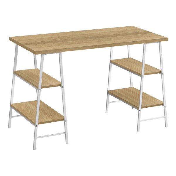 Monarch Specialties Computer Desk, Home Office, Laptop, Storage Shelves, 48"L, Work, Metal, Laminate, Natural, White - I 7529