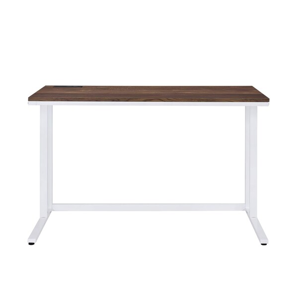 Acme Wooden Rectangle Top Writing Desk with USB Port in Walnut and White - ER-041WW