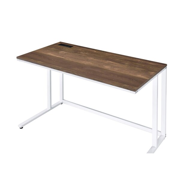 Acme Wooden Rectangle Top Writing Desk with USB Port in Walnut and White - ER-041WW