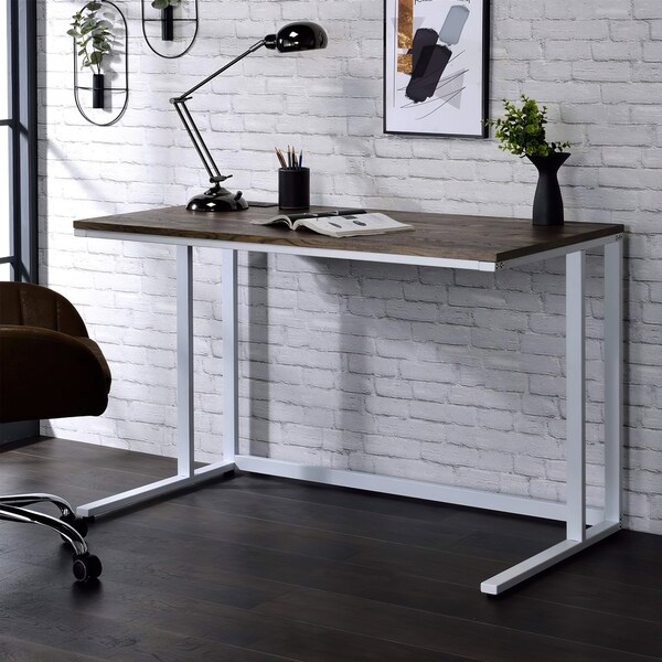 Acme Wooden Rectangle Top Writing Desk with USB Port in Walnut and White - ER-041WW
